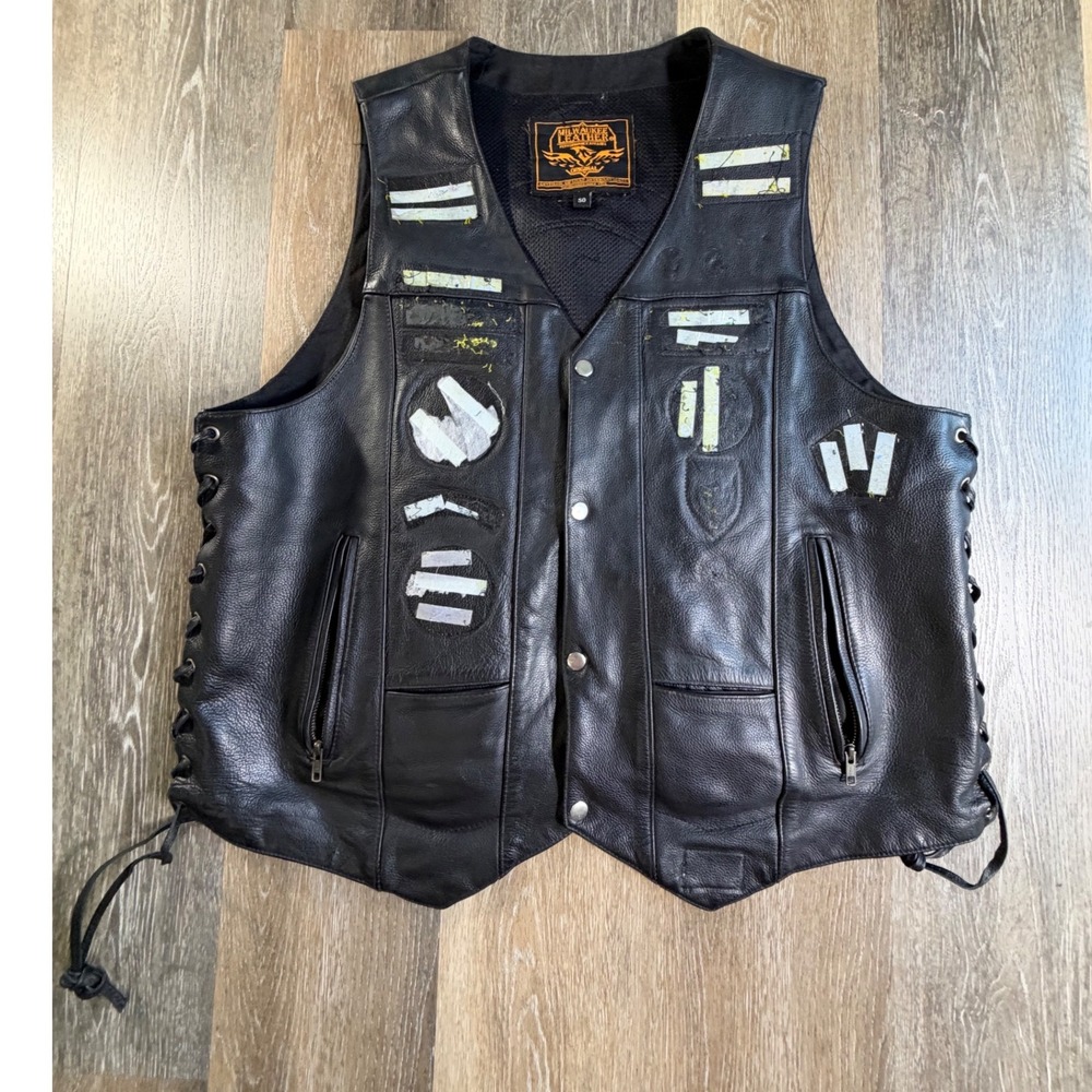 Milwaukee Leather Motorcycle Vest Mens 50 Black Side Lace Snap Front Biker Cut